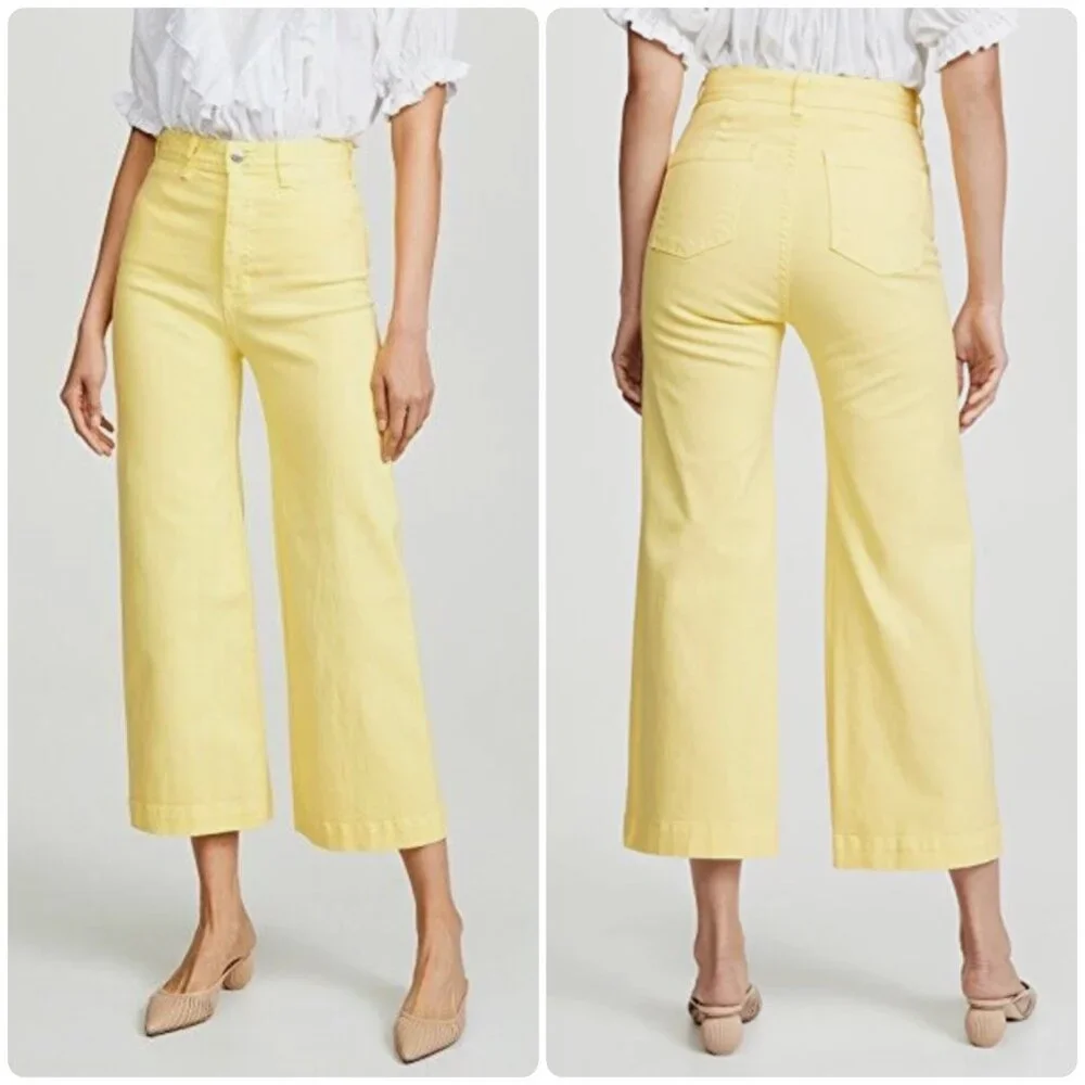 Veronica Beard Cynthia Crop Wide Leg Jeans Womens 30 Yellow Button Fly High Rise - Picture 2 of 15